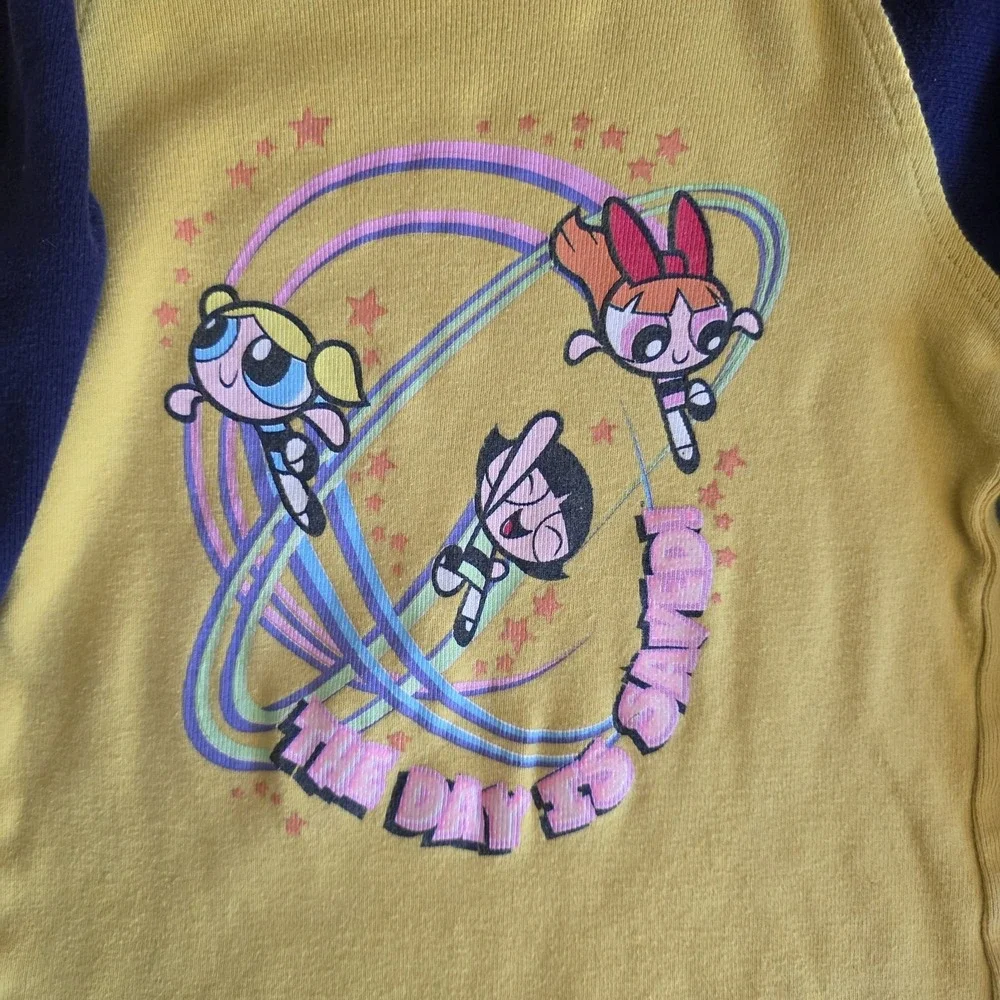 Vintage 2001‎ Youth Power Puff Girls Raglan LS Shirt Cartoon Network Size M